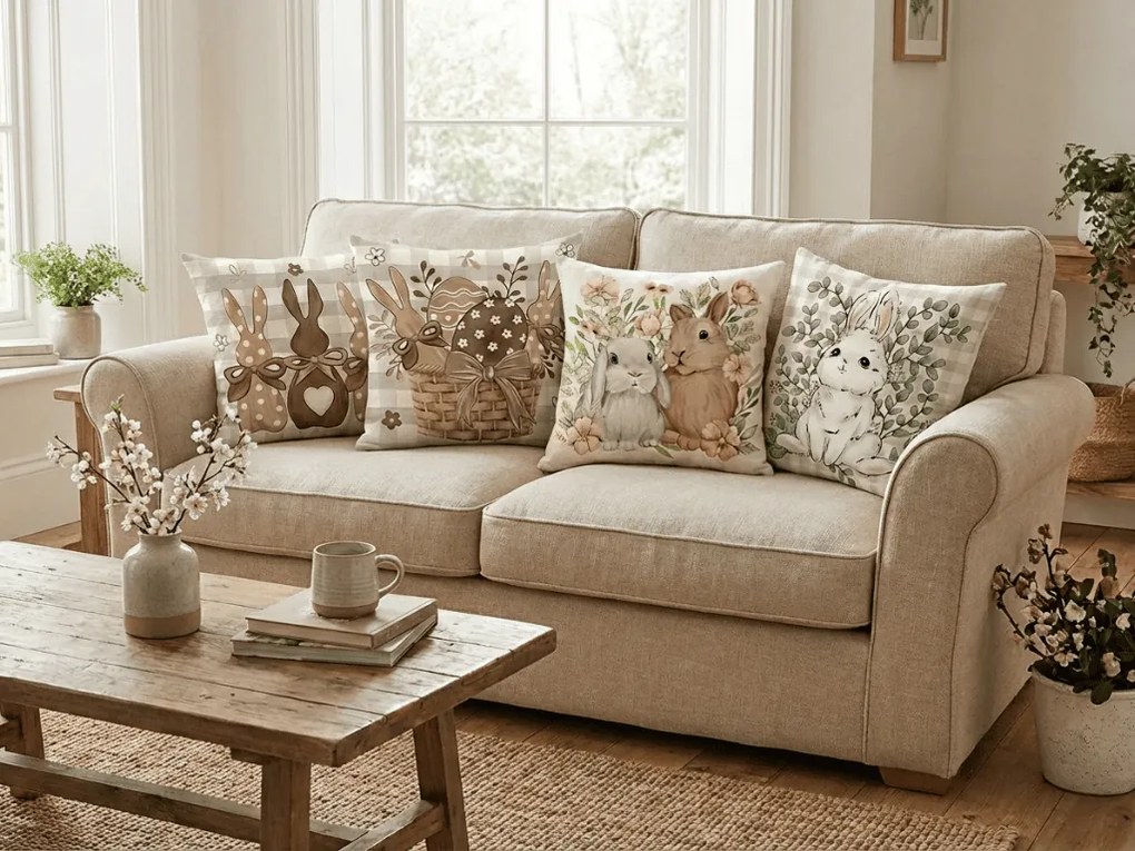 Husa de perna din in BUNNY HEART 45x45 cm, bej