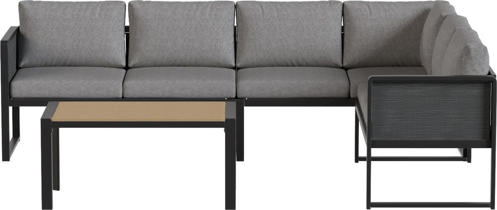 Outsunny Set mobilier de grădină exterior colțar modulabil 6 persoane, canapele, masă de cafea și perne, gri închis | Aosom Romania