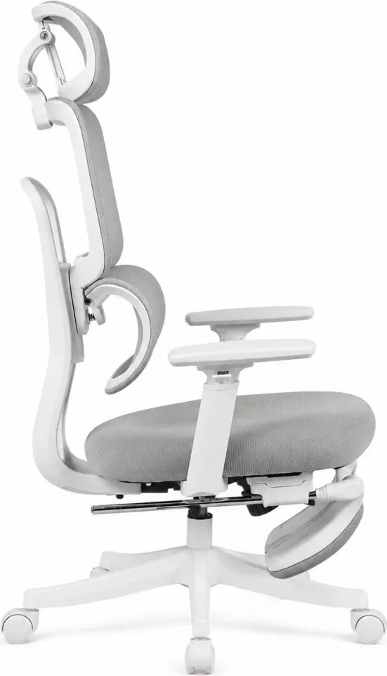 Scaun Ergonomic Premium cu Suport pentru Picioare, Reclinare 145°, Tetieră Reglabilă, Cotiere 3D, Suport Lombar Elastic și Șezut cu adâncime reglabilă, Gri