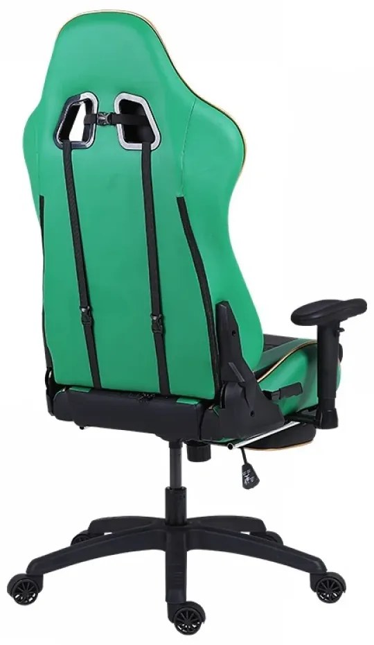 RESIGILAT- DOWINX Scaun gaming, ergonomic, pernă lombară cu masaj, suport pentru picioare, piele PU matlasata, respirabila, cotiere 4D, rezistent 150 kg, Negru/Verde