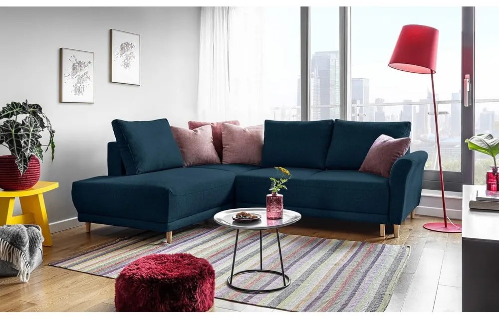 Colțar extensibil cu șezlong pe partea stângă Miuform Lovely Annie, albastru marin
