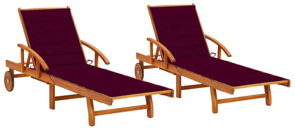 vidaXL Șezlonguri cu perne, 2 buc., lemn masiv de acacia