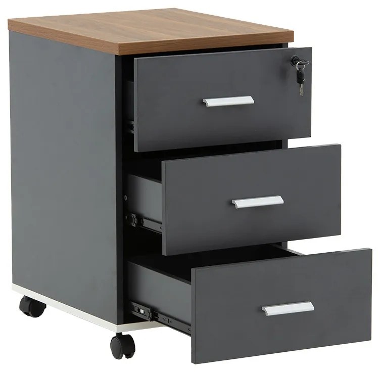 Comoda pe roti Oscar 3 sertare nuc - carbon 40x48x63cm