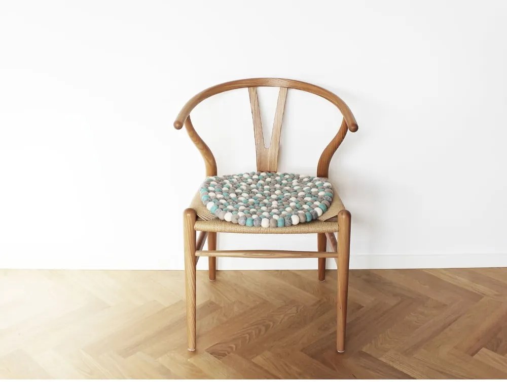 Pernă pentru scaun, cu bile din lână Wooldot Ball Chair Pad, ⌀ 39 cm, albastru deschis