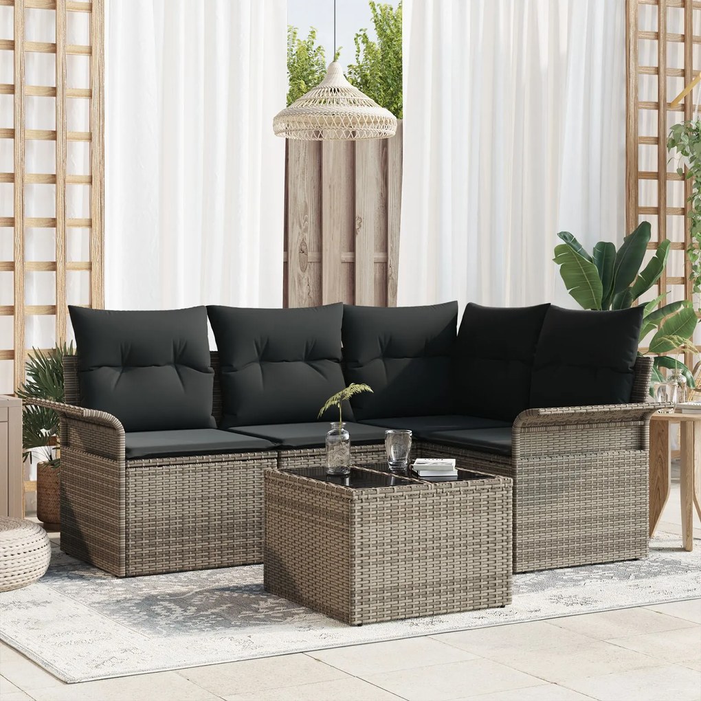 vidaXL Set de canapele pentru grădină cu pernă 5 pcs Gri Rattan poli
