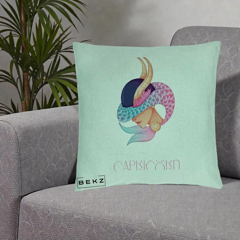 Perna Personalizata Zodiac Capricorn Cowgirl, 40x40 cm, Verde Menta, Husa Detasabila, Perna Inclusa, BEKZ®