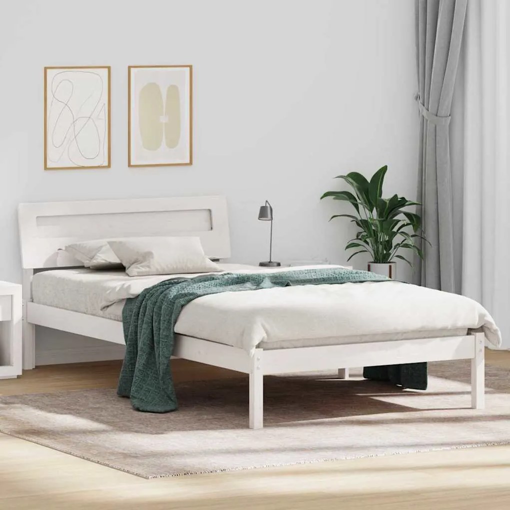 vidaXL Cadru de pat Alb 75 x 190 cm Lemn de brad