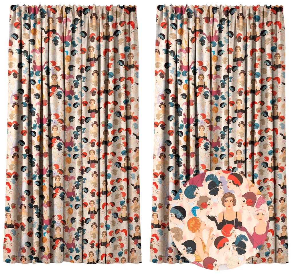 Set 2 draperii 160 x 240 cm, blackout 60%, print modern, Kidizi My Fair Lady, multicolor, draperii sufragerie sau dormitor