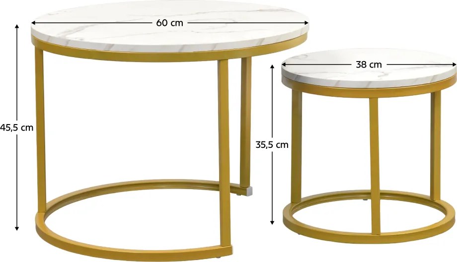 Măsuţe de cafea, set de 2 buc, finisaj auriu/marmură, DAMON