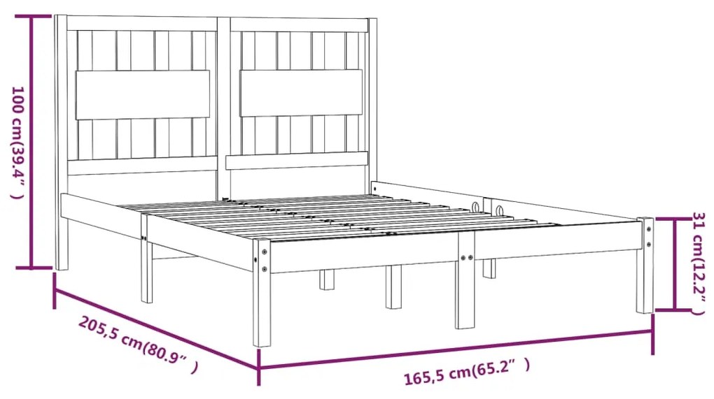 Cadru de pat, gri, 160x200 cm, lemn masiv de pin Gri, 160 x 200 cm