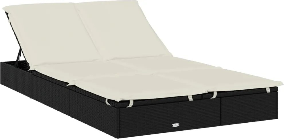 vidaXL Șezlong de 2 persoane cu perne, negru, poliratan