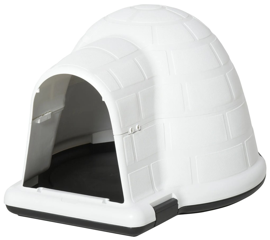 PawHut Cusca Casuta de Exterior pentru Caini de Talie Mica in Form ade Iglu cu Usa, pentru Mops, Bichon Frise, Chihuahua, 68,2x80x53cm