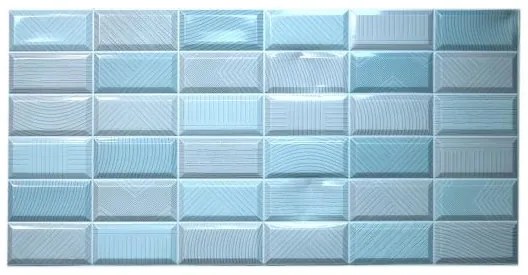 Panou decorativ, PVC, model caramida 3D, albastru, 96x48.5 cm