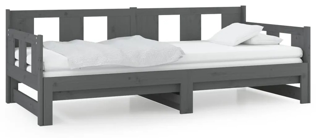 820284 vidaXL Pat extensibil de zi, gri, 2x(90x200) cm, lemn masiv de pin