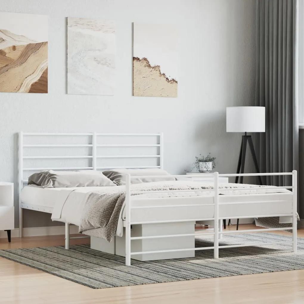 352385 vidaXL Cadru de pat metalic cu tăblie, alb, 135x190 cm
