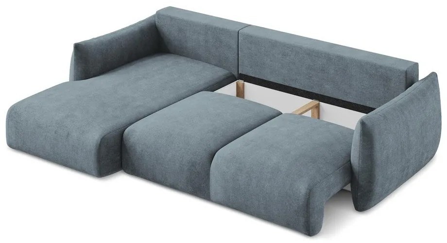 Colțar albastru extensibil cu tapițerie din chenille (cu colț pe partea stângă/cu șezlong) Leila – Makamii