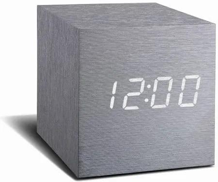 Ceas deșteptător cu LED Gingko Cube Click Clock, gri - alb