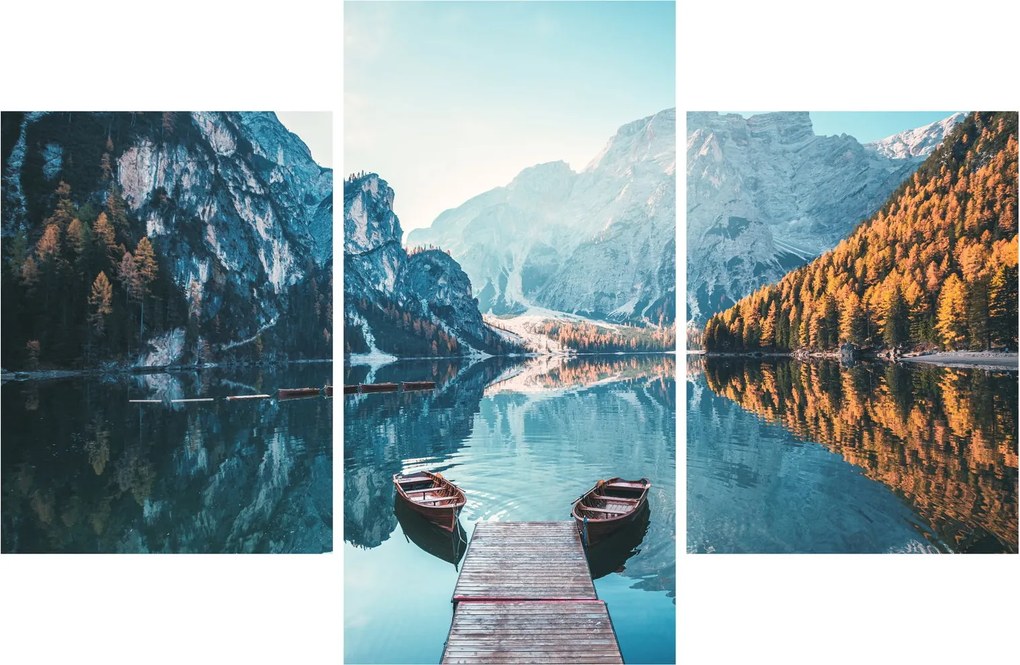 Tablou - Bărci pe Lacul Braies (90x60 cm)