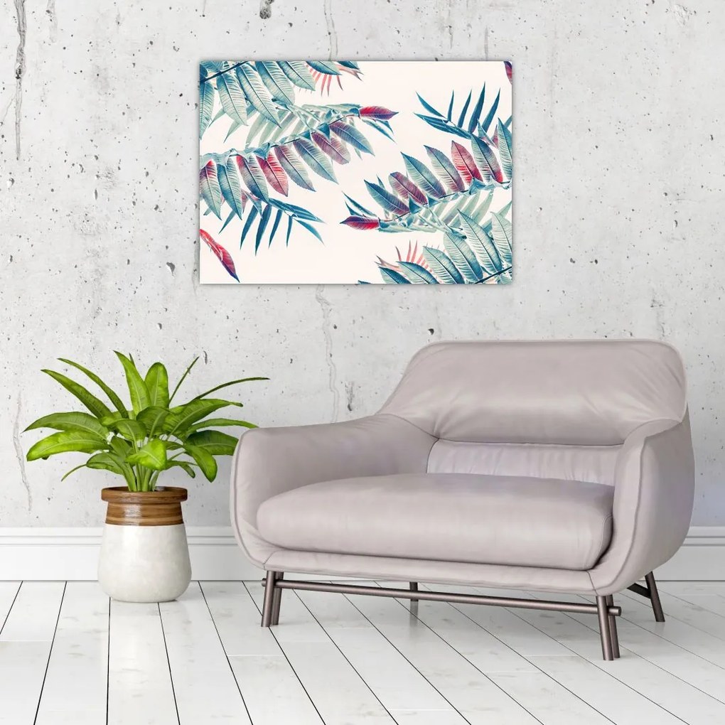Tablou pe sticlă - Frunze tropicale (70x50 cm)