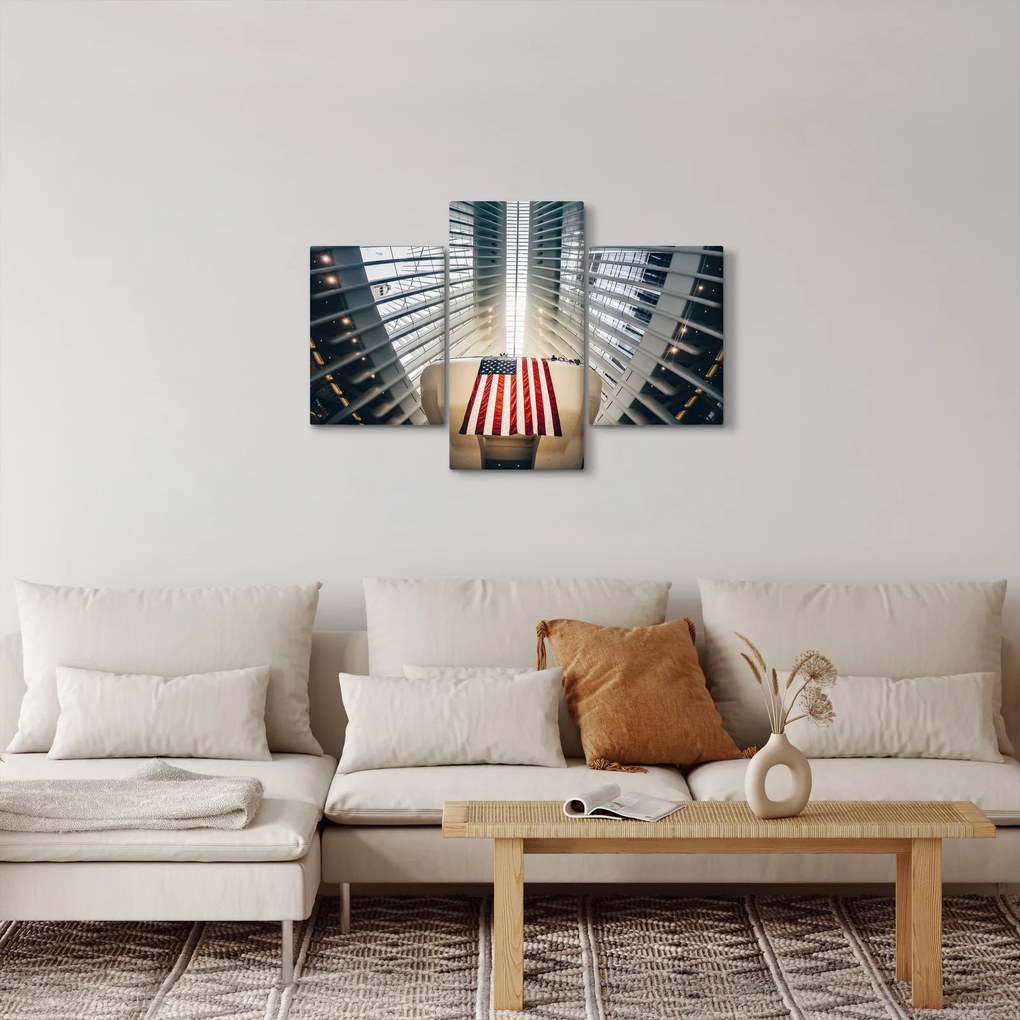 Tablou unei construcții cu steagul SUA (90x60 cm)