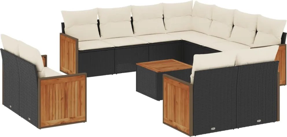 vidaXL Set canapele de grădină, 12 piese, cu perne, negru, poliratan