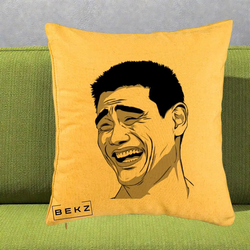 Perna Decorativa Yao Ming Meme, 40x40 cm, Galben, Husa Detasabila, Perna Inclusa, BEKZ®