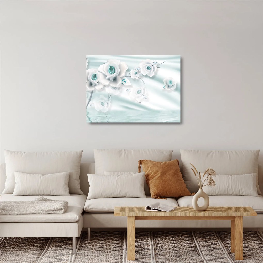 Tablou pe sticlă - Flori de trandafir turcoaz (70x50 cm)