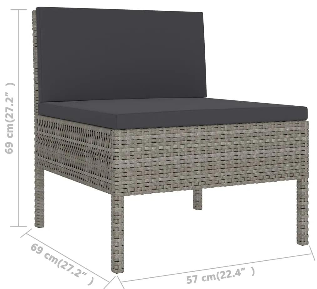 Set mobilier de gradina cu perne, 7 piese, gri, poliratan 3x colt + 2x mijloc + 2x suport pentru picioare, 1