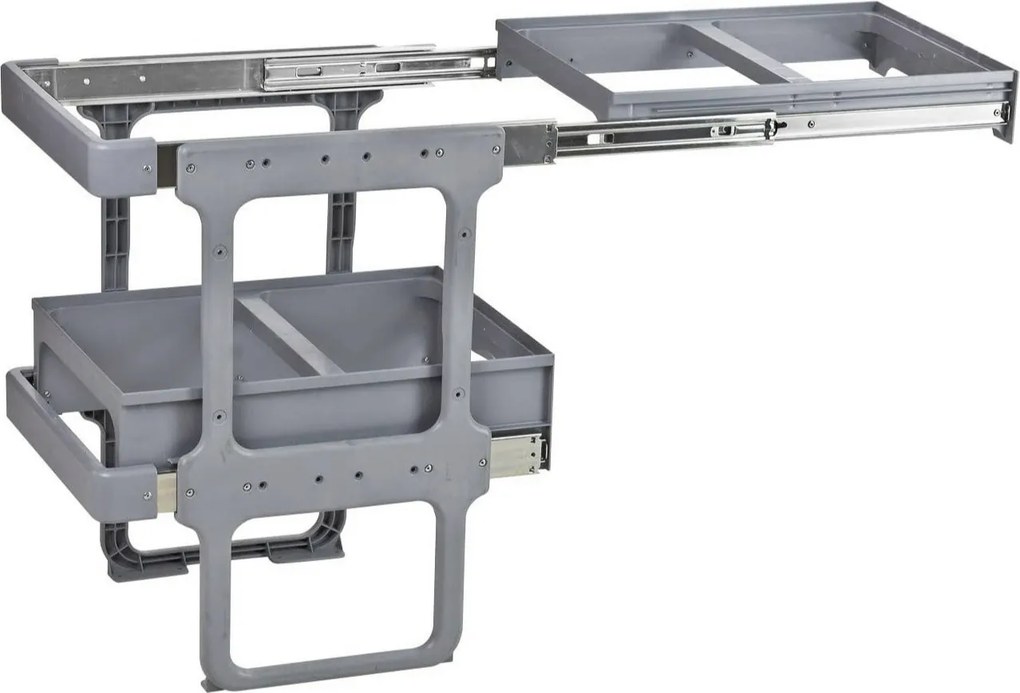 Cos gunoi incorporabil Ecomax Tandem Short 40, colectare selectiva, gri, 2 x 15 l + 2 x 12 l Polipropilena Metal, 400 mm, L:355 mm; A:485 mm; H:604