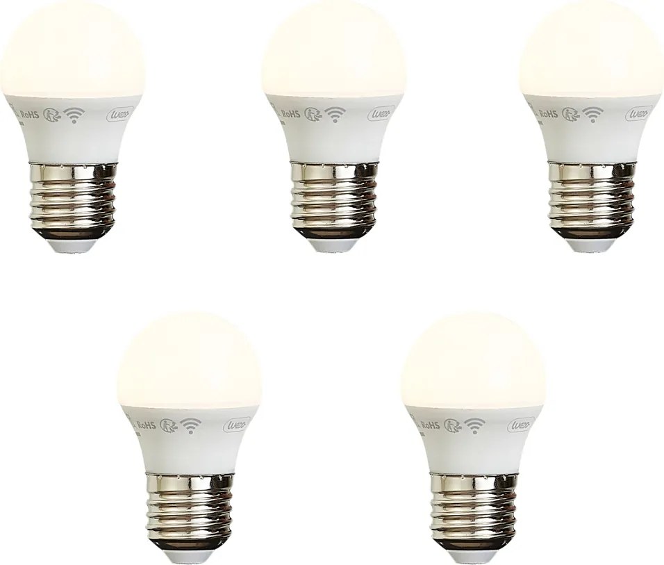 Set de 5 becuri LED inteligente E27, reglabile, P45 Opal 4,9W 470 lm 2200-4000K
