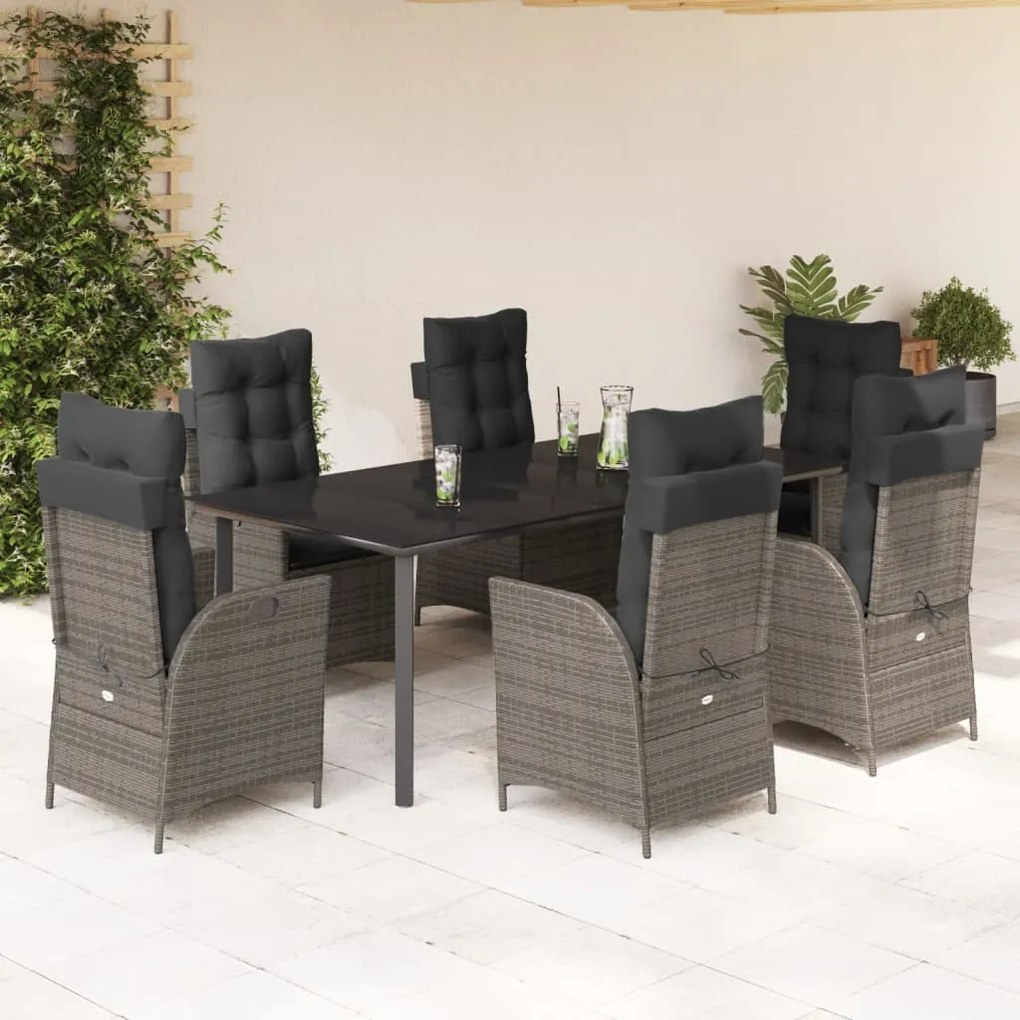 vidaXL Set mobilier de grădină cu perne, 7 piese, gri, poliratan