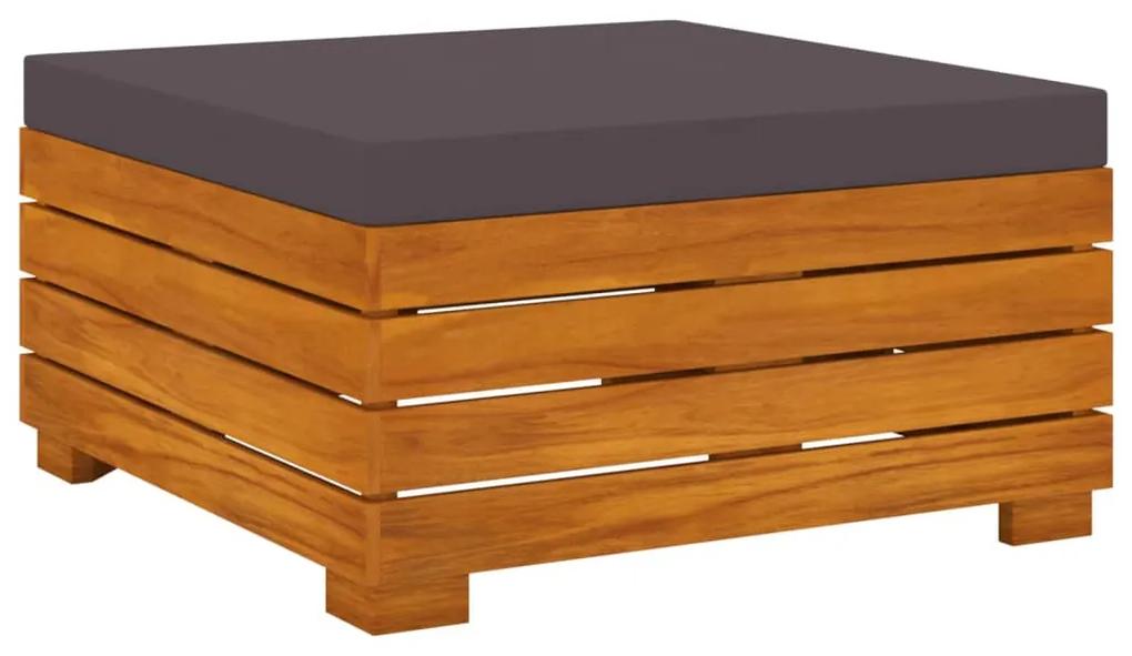 Set mobilier gradina cu perne, 4 piese, lemn masiv de acacia Morke gra, colt + mijloc + suport pentru picioare + masa, 1