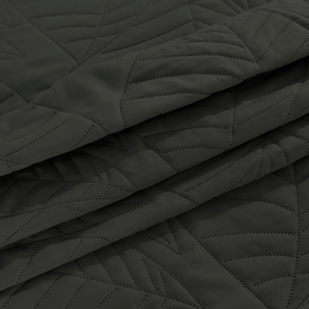 Cuvertură de pat gri închis cu un motiv de frunze Lățime: 200 cm | Lungime: 220 cm