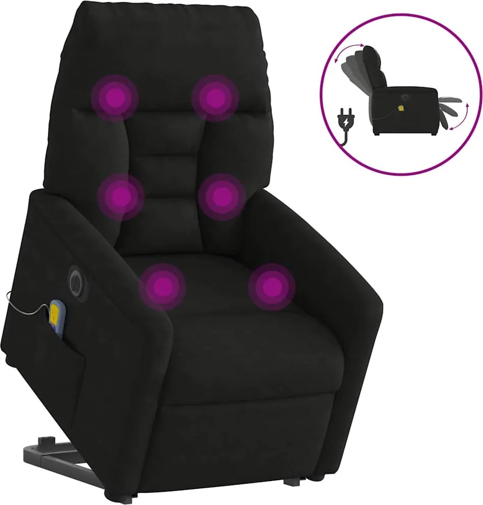 vidaXL Fotoliu masaj rabatabil electric cu ridicare, negru, microfibră