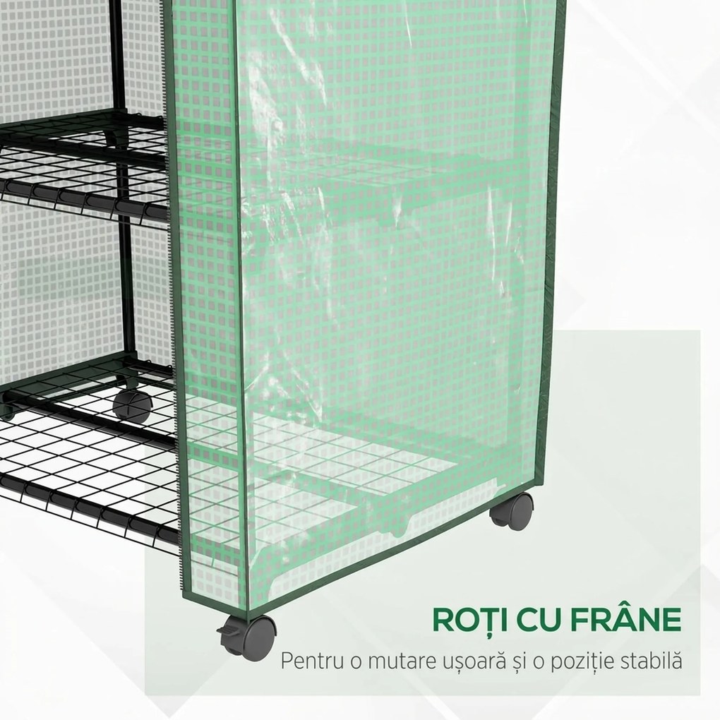 Outsunny Mini sera pe 3 nivele cu acoperis PE intarit si roti, Sera portabila pentru interior si exterior cu usa care poate fi rulata | Aosom Romania