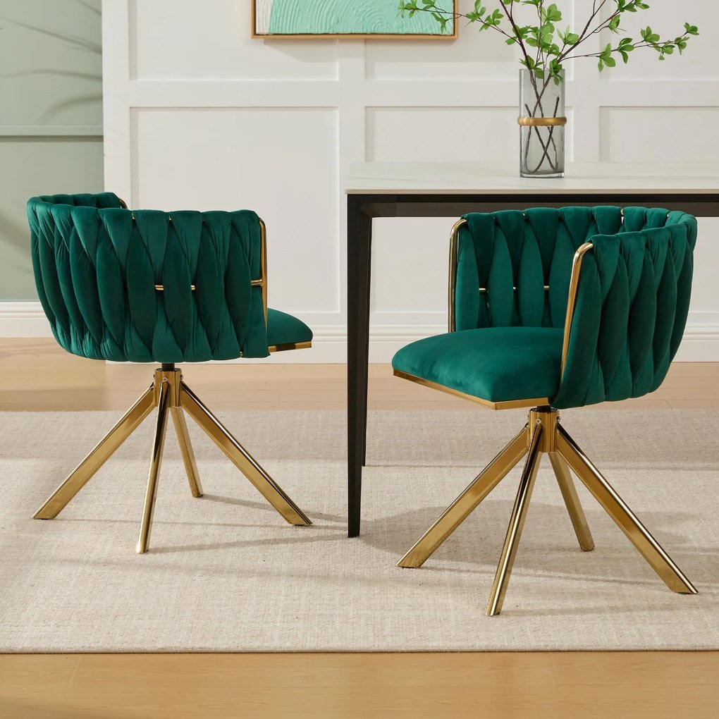 Set de 2 scaune pivotante din catifea, Smarald | Aosom Romania