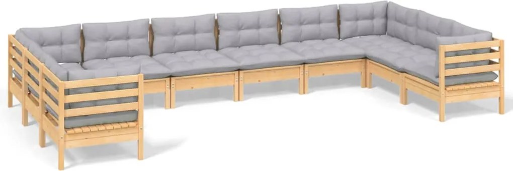 vidaXL Set mobilier de grădină cu perne gri 10 piese lemn masiv de pin