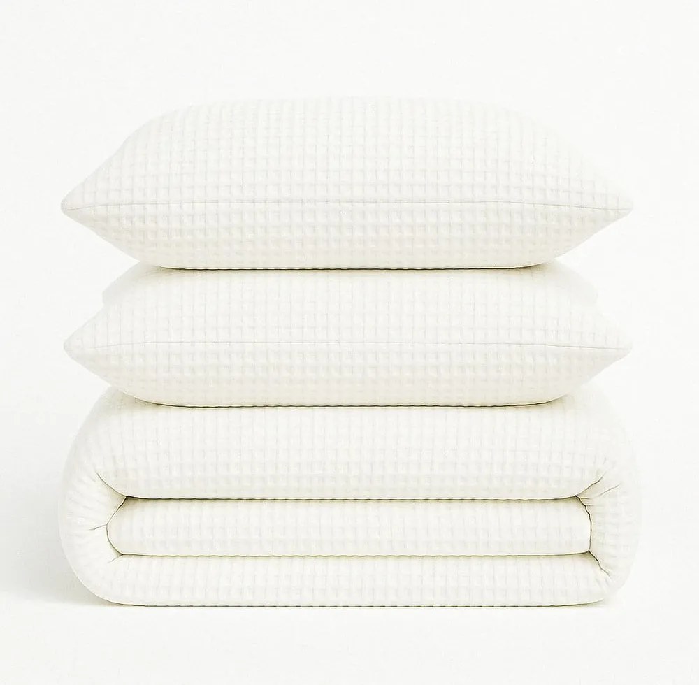 Lenjerie de pat albă din bumbac ranforcé pentru pat de o persoană 140x200 cm Waffle Striped – Mila Home Luxury