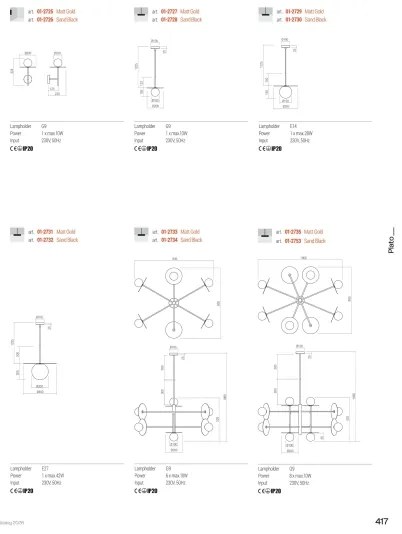 Redo 01-2735 - Candelabru pe tijă PLATO 8xG9/10W/230V auriu