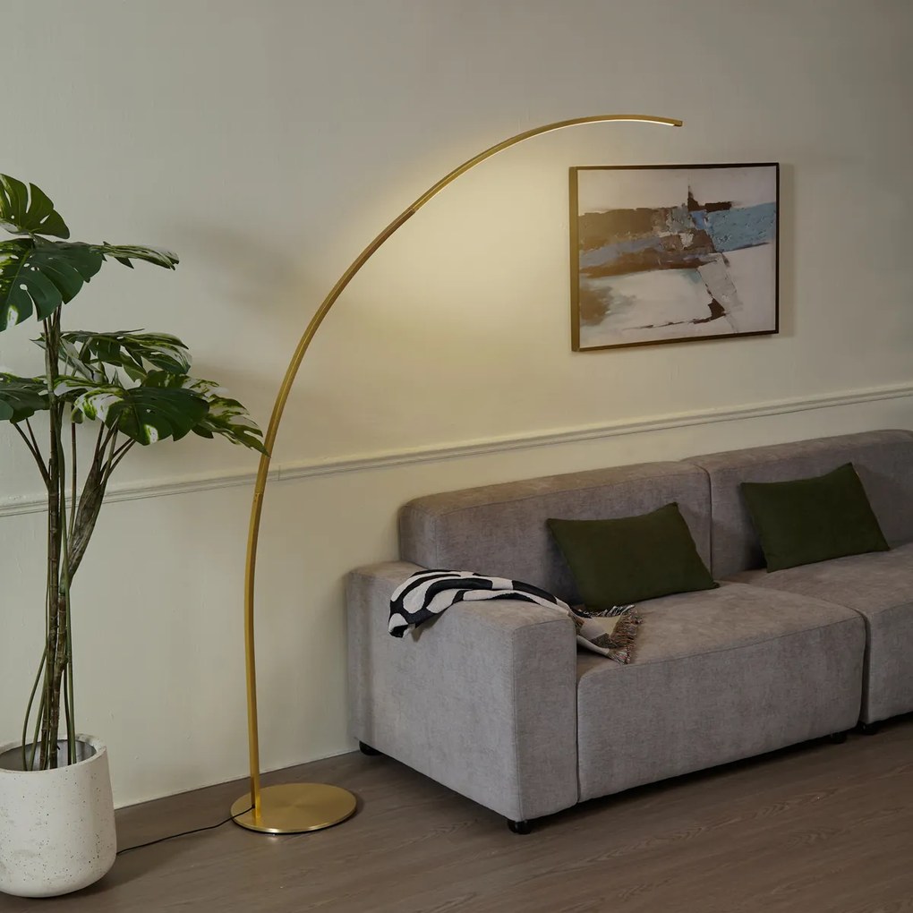 Lampadar cu arc modern din alamă, cu LED și variator tactil - Arlow