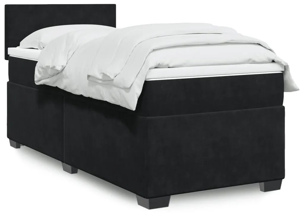 vidaXL Pat box spring cu saltea, negru, 100x200 cm, catifea