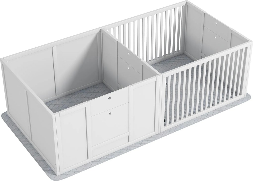 PawHut Wurfbox pentru cățeluși, cu covoraș, ușor de curățat, lemn, 166x80x50 cm, Alb | Aosom Romania