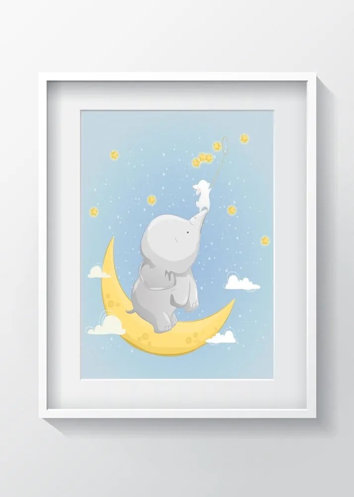 Tablou pentru copii OYO Kids Elephant On The Moon, 24 x 29 cm