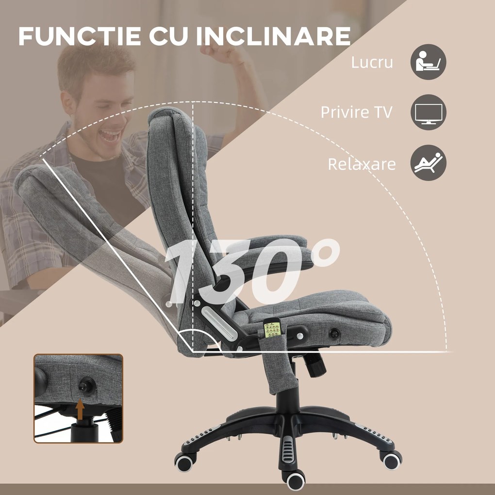Vinsetto Fotoliu Relax cu 6 Zone de Masaj, Spătar Reglabil și Design Ergonomic, Gri | Aosom Romania