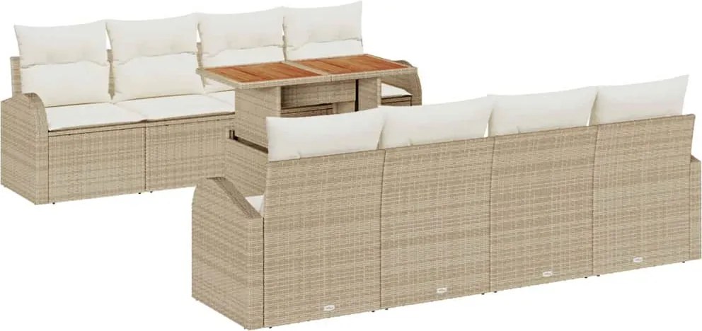 vidaXL Set de canapele pentru grădină 9 pcs Bej Rattan poli