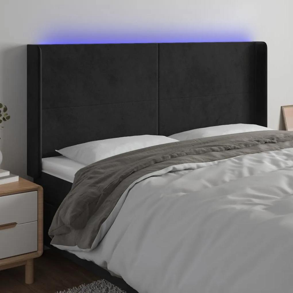 3123830 vidaXL Tăblie de pat cu LED, negru, 183x16x118/128 cm, catifea