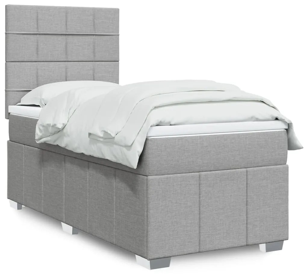 vidaXL Pat box spring cu saltea, gri deschis, 100x200 cm, textil