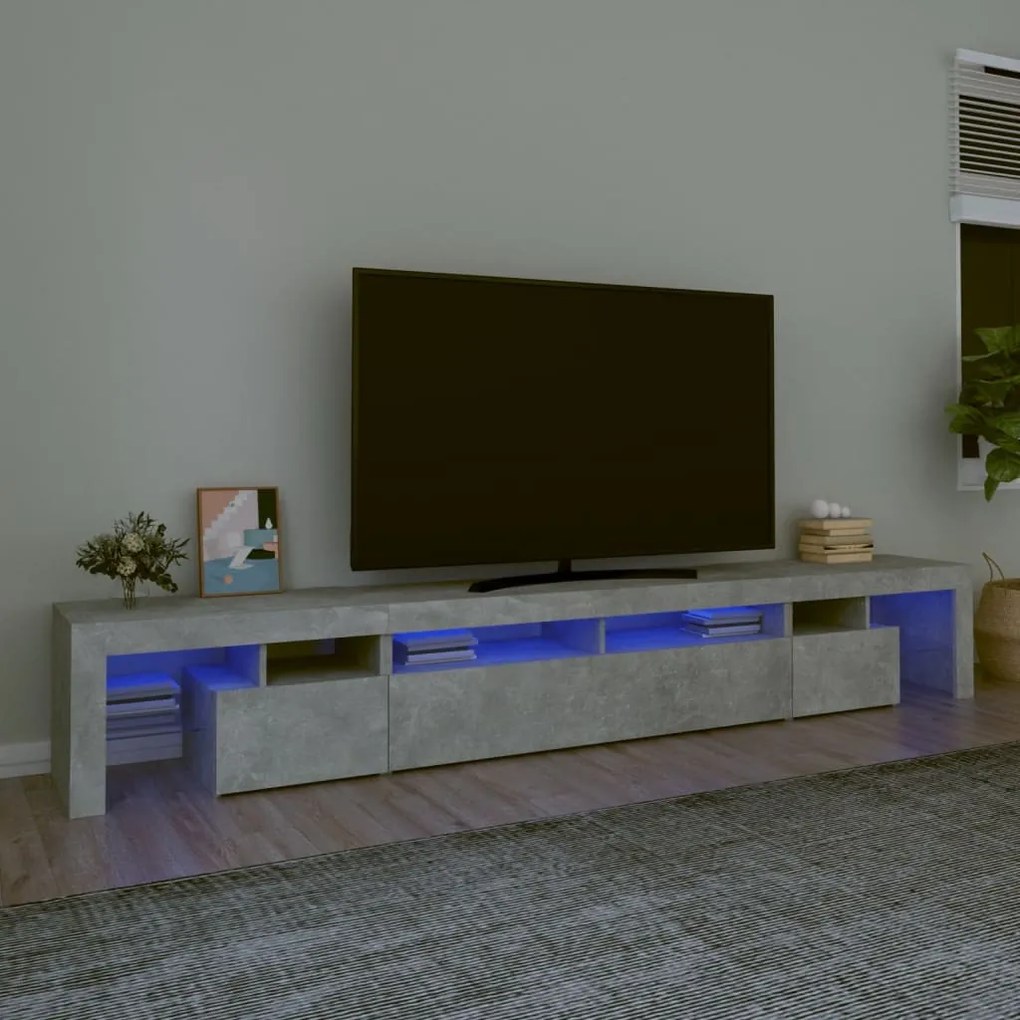 3152781 vidaXL Comodă TV cu lumini LED, gri beton, 260x36,5x40cm