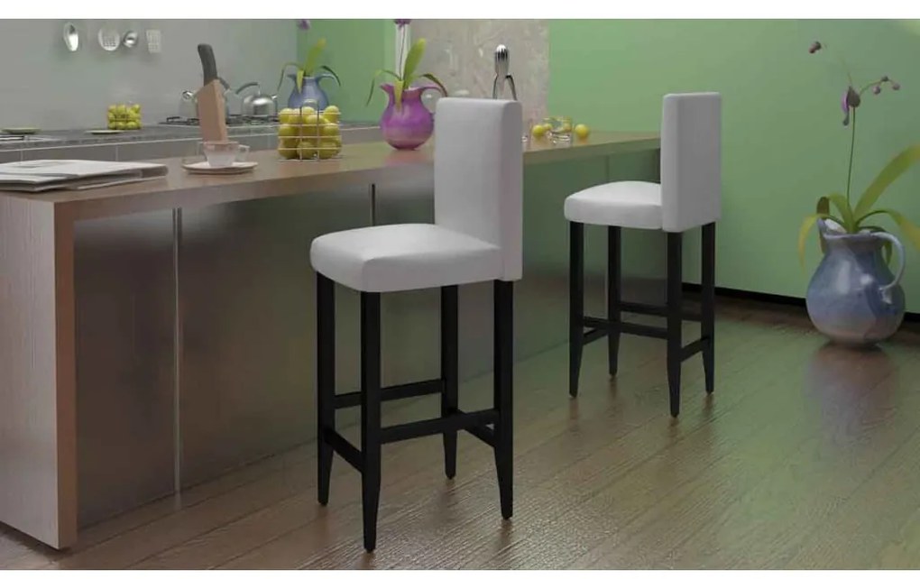 vidaXL Scaune de bar, 4 buc., alb, piele ecologică