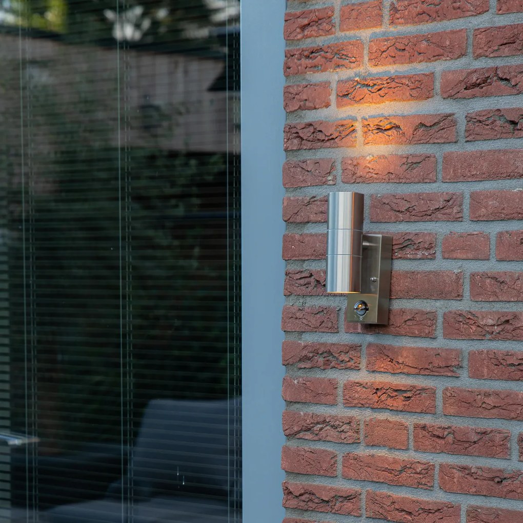 Aplică de perete exterioară din oțel cu 2 lumini IP44 cu senzor de mișcare - Duo